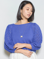 袖透かし編みプルニット