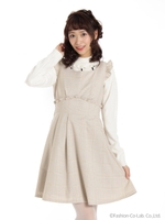 ショルダーフリルグレンチェックJSK/ベージュ