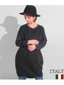 ITALY ドロップショルダー異素材切替チュニック/ブラック(027)