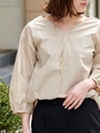 【WEB限定ITEM】ボリュームスリーブVネックブラウス/ベージュ