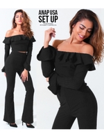 【ANAP USA】オフショルダーフリル×ワイドパンツSET/ミント(041)