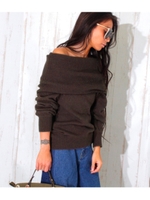 【Alluge】オフショルニットトップス/ブラウン(015)