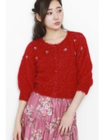 ティンセルフィルムフェザーカーディガン/レッド(100)