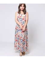 フラワー柄バックリボンOP/ベージュ(005)