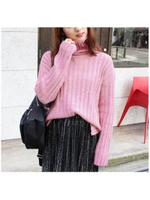 リブタートルニット/ピンク