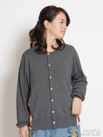 ヴィンテージスカーフプリントシフォンMIXニットカーディガン/杢グレー