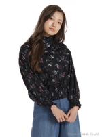 小花ハイネックシャーリングブラウス/コイアオ