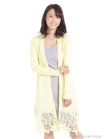 裾フラワーレースカーディガン/ピンク