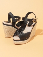 【サンダル】サテンクロスウエッジサンダル/ブラック