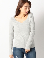 ウォッシャブルハートネックリブニット/ライトグレー
