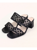 ダブルベルトドットチュールサンダル/ブラックコンビ