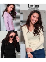 【Latina】ハイゲージニットVネックトップス/ラベンダー(023)