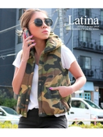 迷彩柄中綿ベスト/カーキ(014)