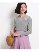 シフォンフラワーレース切り替えニット/ライトグリーン(021)