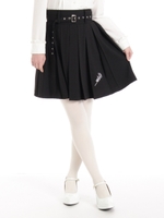 ローズ刺繍入りベルトプリーツスカート/ブラック