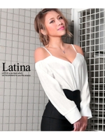 【Latina】肩あきジョーゼットブラウス/ホワイト(001)
