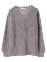 ・クラッシュリブVネックプルオーバー/杢グレー