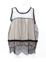 【Settimissimo】ITALY メッシュ×ヒゲレース切替トップス/ブラック(027)