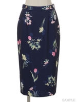 オリジナルフラワーガーデン柄ペンシルスカート/紺