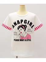 【ANAP GIRL】ガールイラスト袖ストライプTシャツ/ホワイト(001)