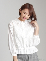 コットンローンスターマークレースブラウス/ホワイト