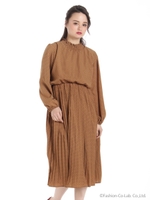 ドットプリーツワンピース/ベージュ