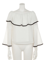 バイカラーフリルオフショルTOP/WHT