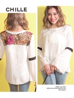 【CHILLE】バックカラー刺繍切替トップス/ホワイト(001)