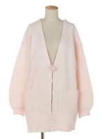 フラワー釦Bigカーディガン/ピンク