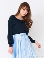 フリルネックニットプルオーバー/ブラック