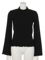 フレアスリーブリブトップス/ブラック