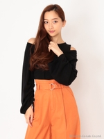 レイヤード風オフショルニット/ブラック