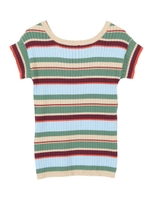 2WAYレースアップマルチボーダーリブニット/ライトブルー