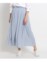 【洗える】【ウエストゴム】パウダーサテンマキシスカート/ネイビー(093)