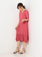 〓JC R/C/麻 刺繍 Vネック ワンピース/PINK