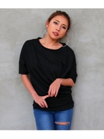 【Latina】アシンメトリー裏毛チュニックトップス/ブラック(027)