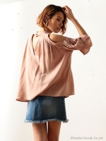 オープンショルダーブラウス/ベージュ