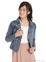 カットデニムライダースジャケット/ブルー