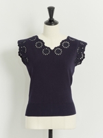 カットワーク刺繍ニット/ピンク