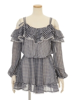 ギンガムシフォンロンパース/ネイビー