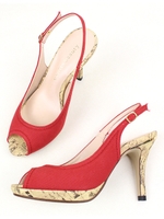 コルクヒールバックバンドサンダル/レッド