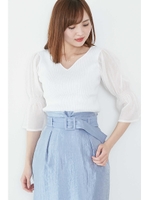 シアーキャンディスリーブリブニット/ホワイト(030)