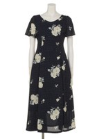 ドット×フラワープリントレースアップワンピ/レッド