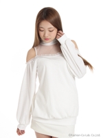 ドットチュール肩あきワンピース/ベビーピンク