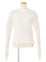 ドットメッシュスリーブニットTOPS/ホワイト