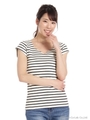 ハートネックボーダー半袖Tシャツ/ネイビー