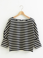 ボーダーボリュームスリーブプルオーバー/ネイビー柄