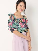 花柄オフショル風ブラウス/ネイビー