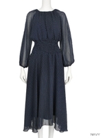 肩あきシャーリングワンピース/NAVY