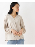 裾タックVネックシャツ/ライトグレー(011)